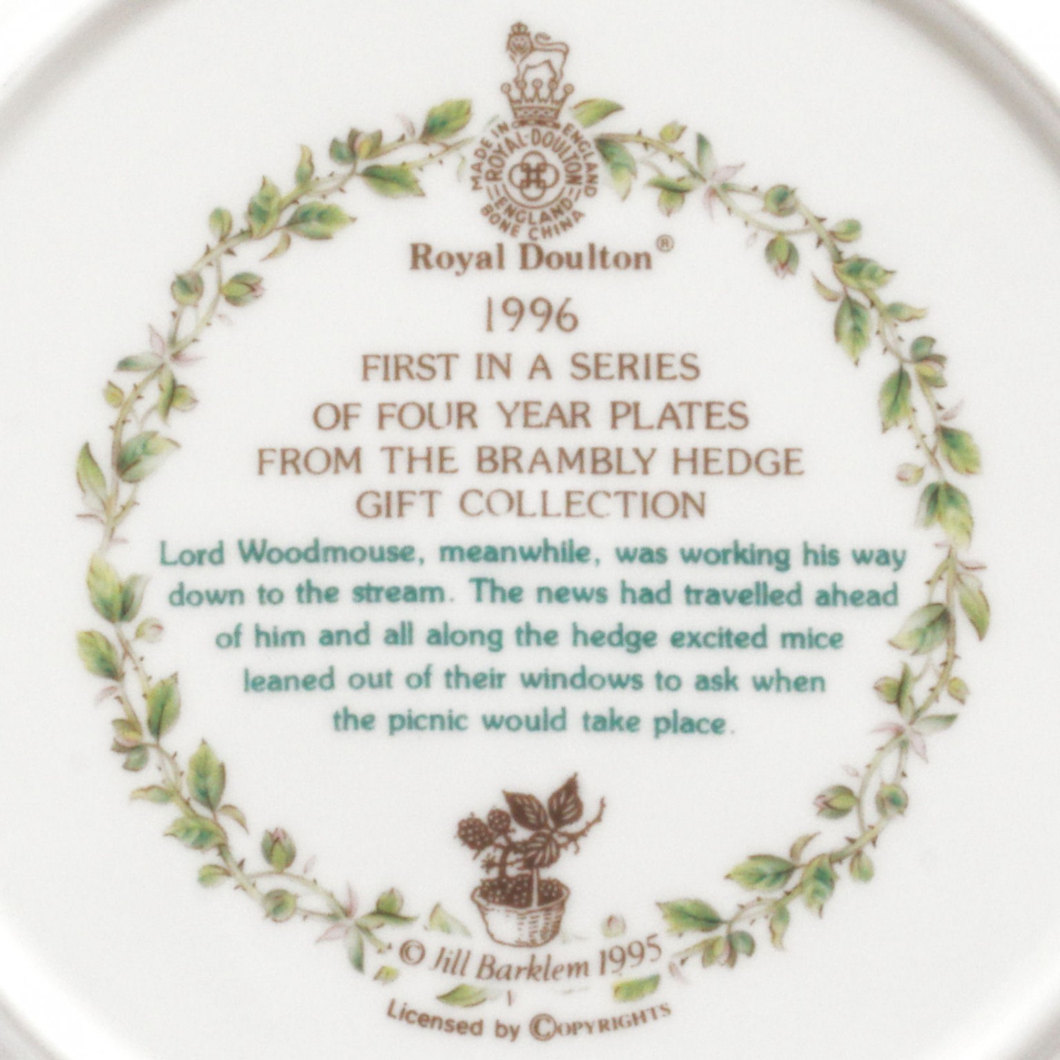 Nivag Collectables: Royal Doulton - Brambly Hedge: 1996 Year Plate